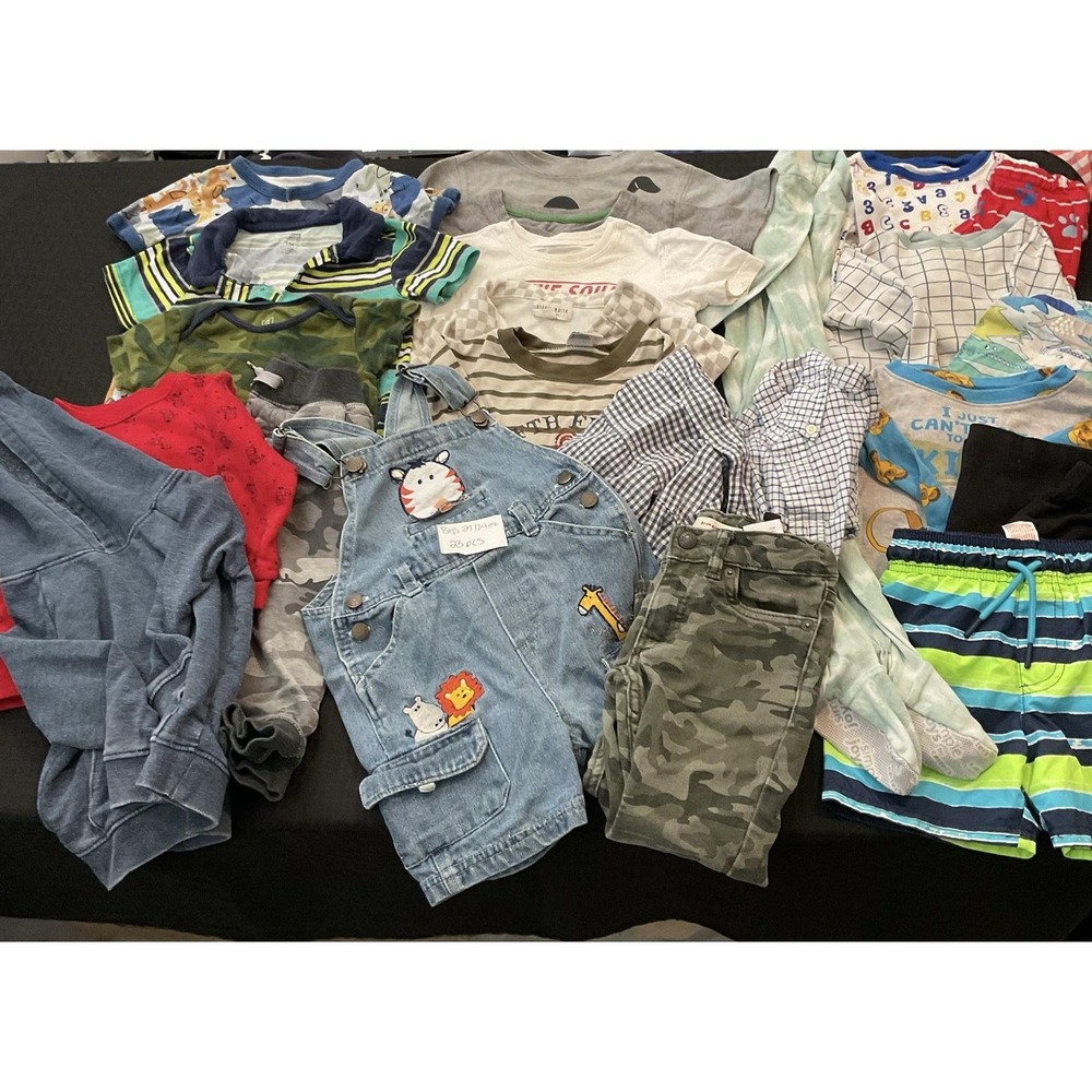 Mixed Brands 23pc Clothes Lot Boys 2T/24M Multicolor Disney Camo Swim Overalls